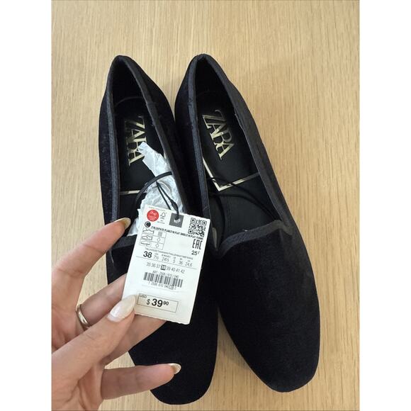 NWT Zara Black Velvet Loafers Women's 7.5 - Picture 4 of 5